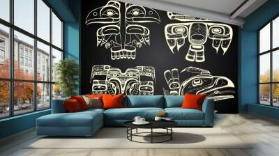 north america and canada native art in black and white Wall mural