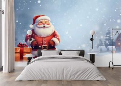 Cartoon character santa with gift box. Beautiful illustration picture. Generative AI Wall mural