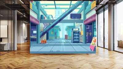 Colorful shopping mall interior in cartoon platformer game style Wall mural