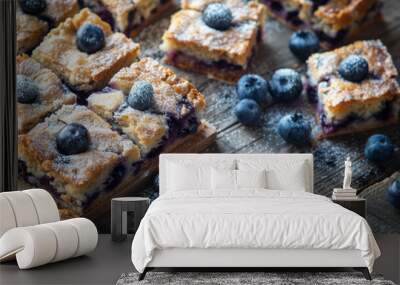 Delicious blueberry buttermilk slices on wooden table with fresh blueberries Wall mural