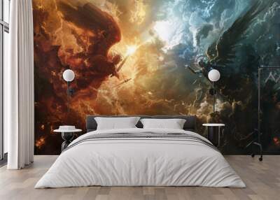 Epic battle between angelic and demonic forces in the sky Wall mural