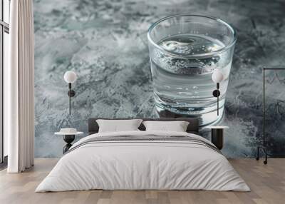 Glass of contaminated water on a grey textured background Wall mural