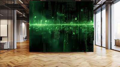 Green digital binary data on computer screen background Banner Wall mural