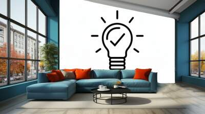 Light bulb icon with checkmark symbol for quick tips and ideas Wall mural