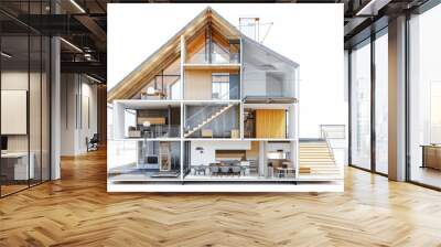 Modern single-family house with cutaway view of interior layout Wall mural