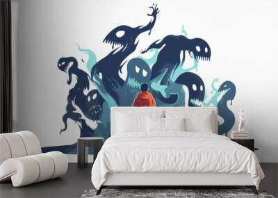 Person standing facing dark ominous monstrous figures Wall mural