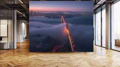 The view from above the Bridge at dawn with fog Wall mural