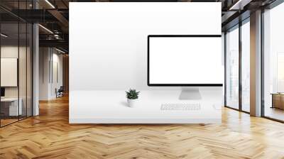 Computer display mockup on work desk with copy space beside. Clean, light composition. Isolated screen for page presentation Wall mural