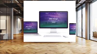 Isolated devices with responsive web site on display. Wall mural