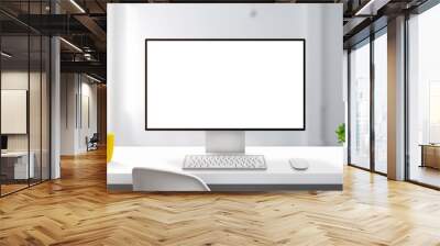 Modern computer display mockup on work desk with thin edges. Professional designer studio concept Wall mural