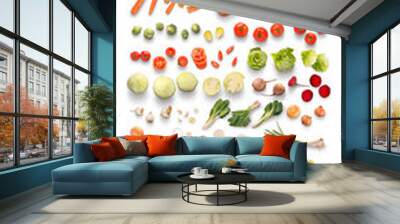 Various vegetables isolated on white background, top view, flat lay Wall mural