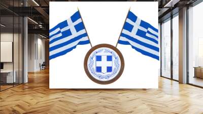 National flag and the coat of arms 3D illustration of Greece. Background for editors and designers. National holiday Wall mural