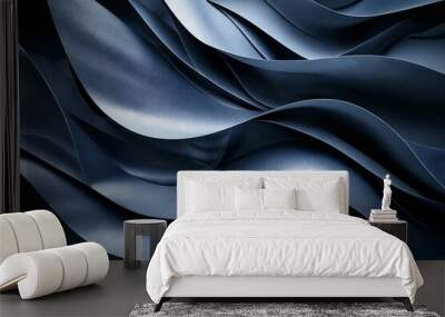 a series of smooth, wavy blue fabric folds, creating an abstract pattern Wall mural