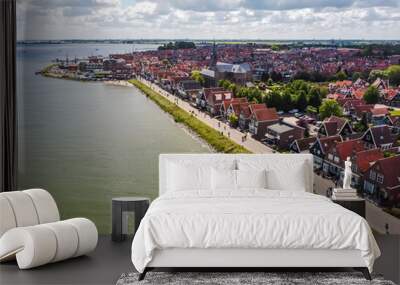 Aerial view Marken town in Holland, Netherlands. Cloudy. Wall mural