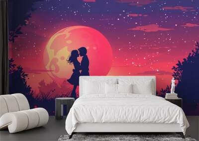 Couple under the moon Wall mural