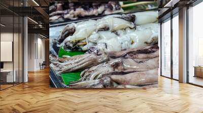 Fresh Squid Skewers at a Market Stall Wall mural