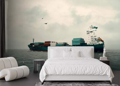 international container cargo ship in sea Wall mural