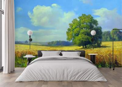 landscape with field and blue sky Wall mural