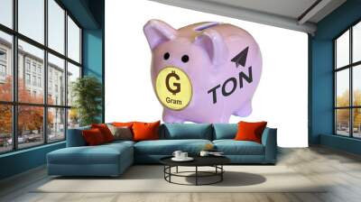 Piggy Bank with the nose in the form of gold coins gram. To invest in cryptocurrency ton. Wall mural