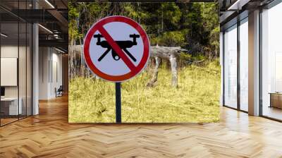 sign ban drones in the background of a Park or forest. Wall mural