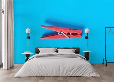 Red clothespin on blue background Wall mural