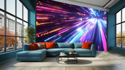 Colorful light trails in a dynamic abstract design showcasing vibrant energy and movement in a dark space Wall mural