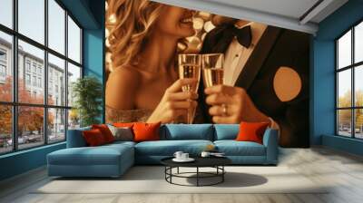 Elegant Couple Sharing a Toast with Champagne Wall mural