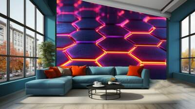 Futuristic Hexagonal Neon Lights Background Wall mural