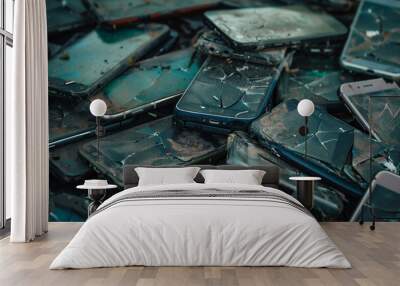 Recycling Pile of Broken and Discarded Smartphones Wall mural