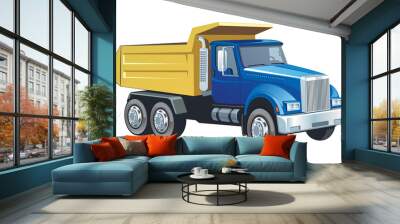 Blue truck with a yellow dump truck isolated on a white background. Vector illustration Wall mural