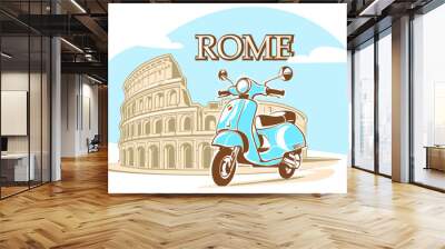 Rome, Roma, Colosseum landmark illustration and scooter. Vector illustration Wall mural