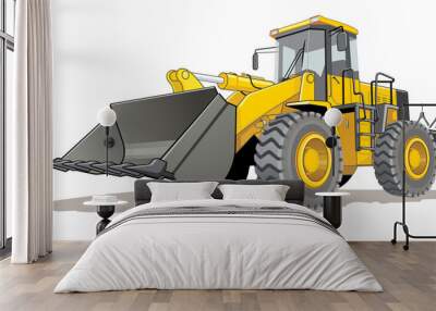 Vector illustration of Bulldozer, Heavy equipment machine wheel loader on construction Wall mural