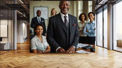  A senior black businessman with his colleagues working in the background. Wall mural