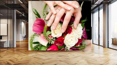 Bouquet and hands with rings Wall mural