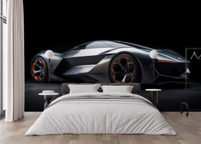 Futuristic concept car on black background, expensive exclusive sports auto, AI Generated Wall mural