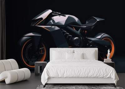 Futuristic sports bike in cyberpunk style on black background, AI Generated Wall mural