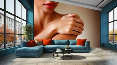 Hand on shoulder, skin care concept Wall mural