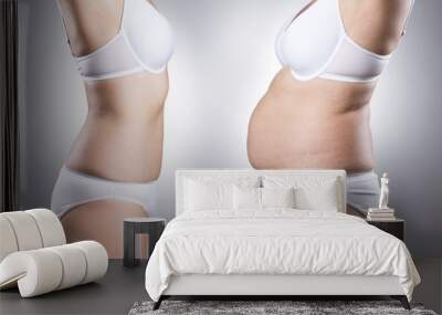 Woman's body before and after weight loss Wall mural