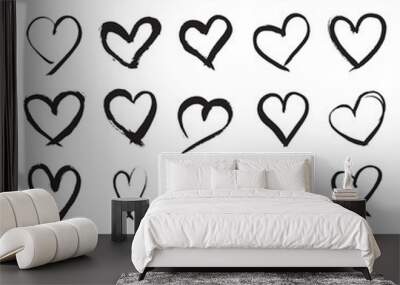 Hand painted heart symbols Wall mural