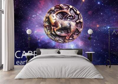 Zodiac sign symbol Capricorn over stars and galaxy like astrology concept  Wall mural