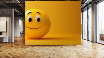 A large, 3D yellow emoji positioned off-center to the left with an anxious expression, wide eyes and sweat drops, on a smooth yellow background with plenty of space for text on the right. Wall mural