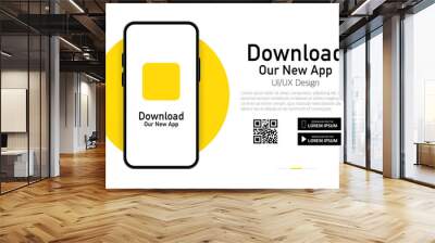 Download our app advertising banner. Phone mockup. App for mobile. UI and UX design. Vector illustration. Wall mural