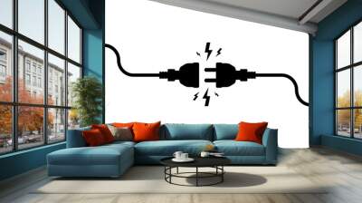 Electrical Socket with Plug. The concept of connection and disconnection. Connection concept. Electrical plug and socket disconnected. Wire, cable power outage. Vector illustration. Wall mural