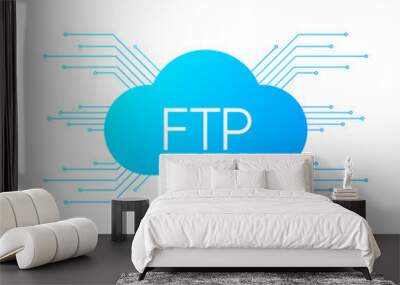 FTP server transfer files system. Blue gradient objects on white background. Vector. Wall mural