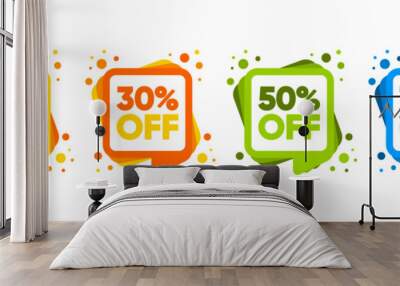 Sale Discount labels. Special Offer Price. 10, 30, 50 and 70 percent off reduction symbols. Colored elements. Vector illustration. Wall mural