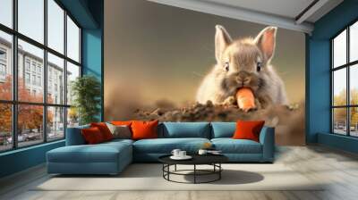 Adorable Baby Rabbit Enjoying a Fresh Carrot Feast Wall mural