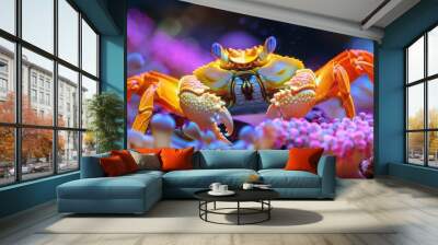 Close-up Encounter with a Colorful Crab on Vibrant Coral Reef Wall mural