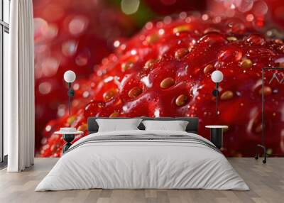 Fresh Strawberries with Water Droplets Close-Up Wall mural