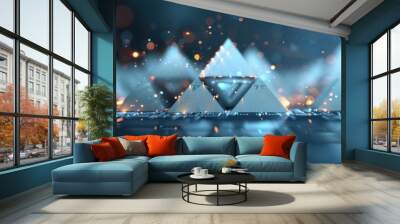 Futuristic Abstract 3D Pyramids Floating in Digital Space Wall mural