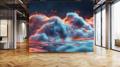 Futuristic High-Resolution 3D Holographic Cloud Network with Glowing Data Pathways on White Background Wall mural